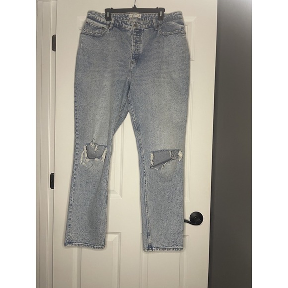 Abercrombie & Fitch Denim - Abercrombie The Dad High Rise Curve Love Denim Jeans 33/16 Long Distressed Blue